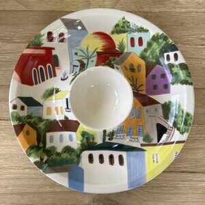 Pier 1 Earthenware VILLA DEL SOL CHIP & DIP Round Serving Platter Dish 13.5"
